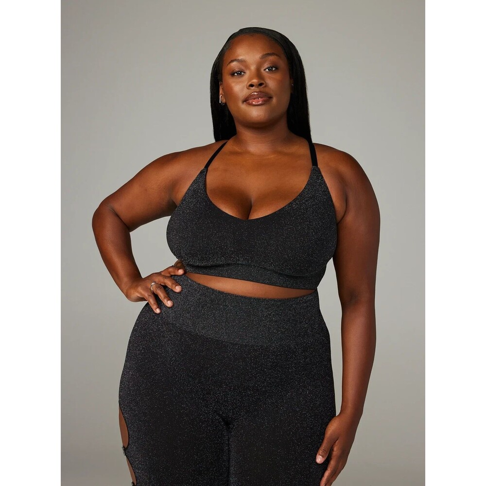 Savage X Fenty Bawdy Double Bralette Plus Sz 1X Black Sport Bra Crop Top New